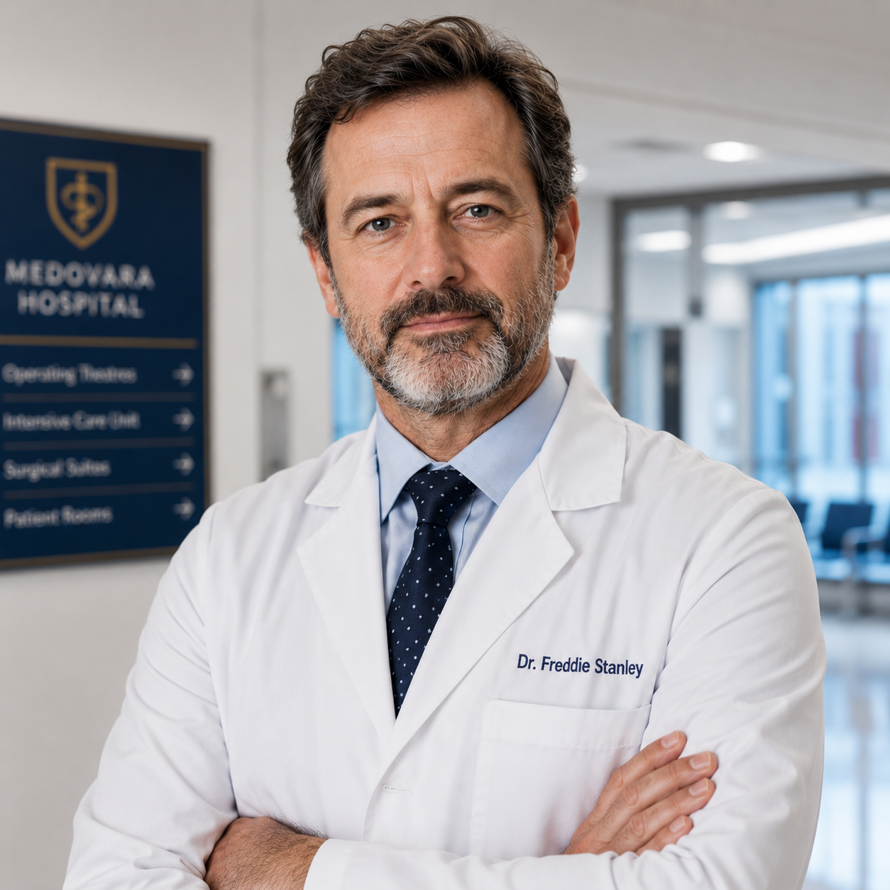Dr. Freddie Stanley, Chief of Surgery at Medovara Hospital